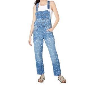 NWT Free People Ziggy Overalls Blue Denim Paint Splattered Size S Cute + Artsy